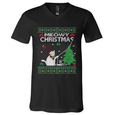 Funny Meowy Christmas Cat Owners Xmas V-Neck T-Shirt