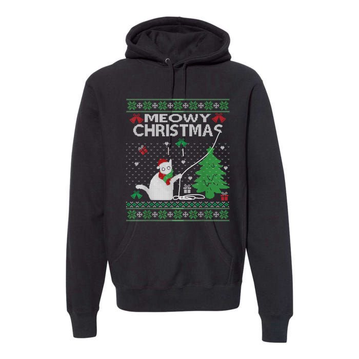 Funny Meowy Christmas Cat Owners Xmas Premium Hoodie