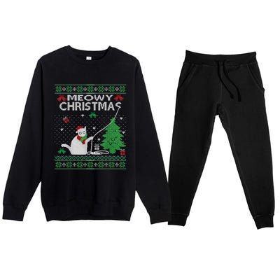 Funny Meowy Christmas Cat Owners Xmas Premium Crewneck Sweatsuit Set