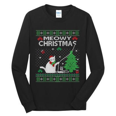 Funny Meowy Christmas Cat Owners Xmas Tall Long Sleeve T-Shirt