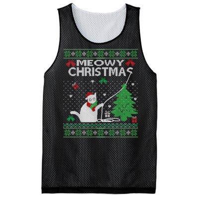 Funny Meowy Christmas Cat Owners Xmas Mesh Reversible Basketball Jersey Tank