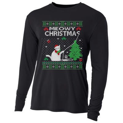 Funny Meowy Christmas Cat Owners Xmas Cooling Performance Long Sleeve Crew