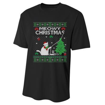 Funny Meowy Christmas Cat Owners Xmas Performance Sprint T-Shirt