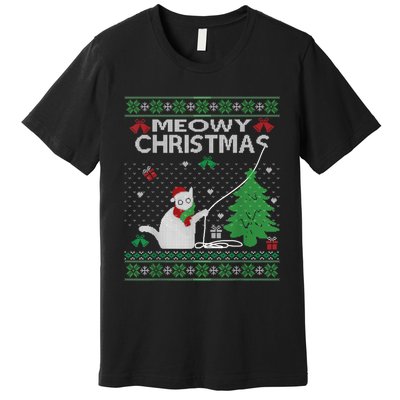 Funny Meowy Christmas Cat Owners Xmas Premium T-Shirt