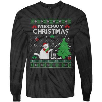 Funny Meowy Christmas Cat Owners Xmas Tie-Dye Long Sleeve Shirt