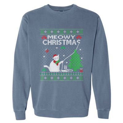 Funny Meowy Christmas Cat Owners Xmas Garment-Dyed Sweatshirt