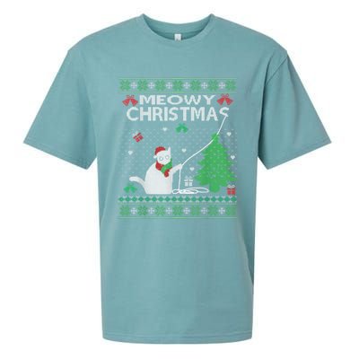 Funny Meowy Christmas Cat Owners Xmas Sueded Cloud Jersey T-Shirt