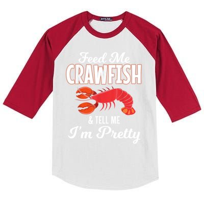 Feed Me Crawfish And Tell Me Im Pretty Funny Mardi Gras Kids Colorblock Raglan Jersey