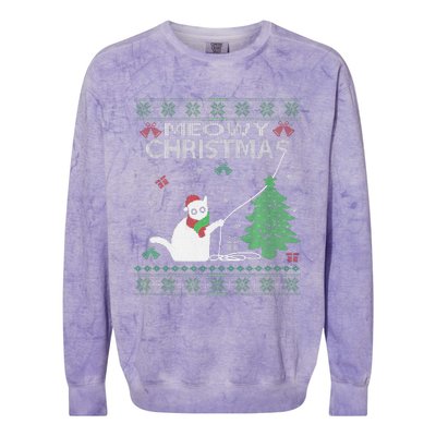 Funny Meowy Christmas Cats Xmas Cute Cat Lover Ugly Sweater Colorblast Crewneck Sweatshirt