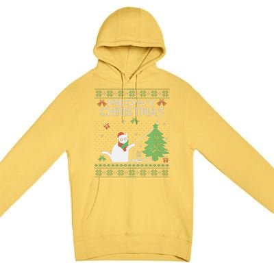 Funny Meowy Christmas Cats Xmas Cute Cat Lover Ugly Sweater Premium Pullover Hoodie