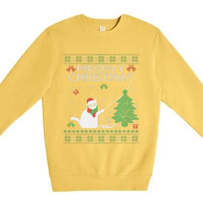 Funny Meowy Christmas Cats Xmas Cute Cat Lover Ugly Sweater Premium Crewneck Sweatshirt