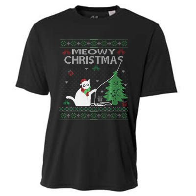 Funny Meowy Christmas Cats Xmas Cute Cat Lover Ugly Sweater Cooling Performance Crew T-Shirt