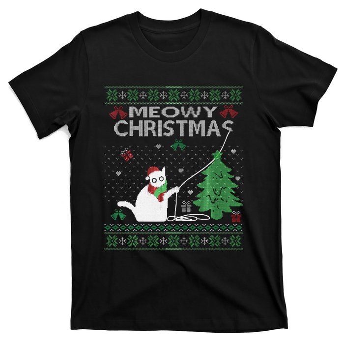 Funny Meowy Christmas Cats Xmas Cute Cat Lover Ugly Sweater T-Shirt