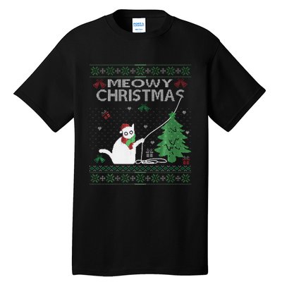 Funny Meowy Christmas Cats Xmas Cute Cat Lover Ugly Sweater Tall T-Shirt