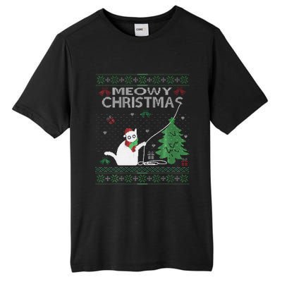 Funny Meowy Christmas Cats Xmas Cute Cat Lover Ugly Sweater Tall Fusion ChromaSoft Performance T-Shirt