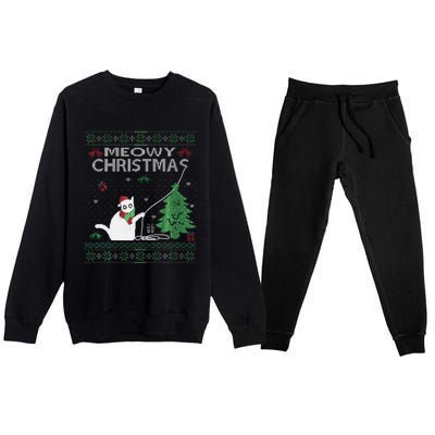 Funny Meowy Christmas Cats Xmas Cute Cat Lover Ugly Sweater Premium Crewneck Sweatsuit Set