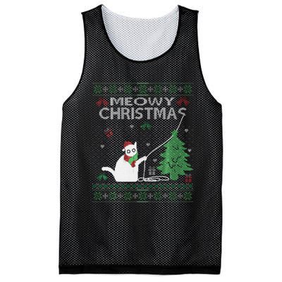 Funny Meowy Christmas Cats Xmas Cute Cat Lover Ugly Sweater Mesh Reversible Basketball Jersey Tank