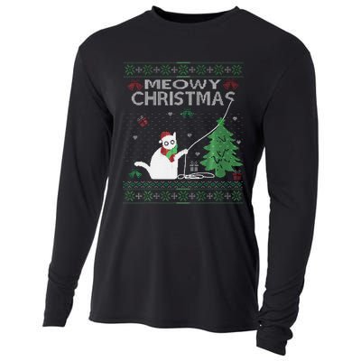 Funny Meowy Christmas Cats Xmas Cute Cat Lover Ugly Sweater Cooling Performance Long Sleeve Crew