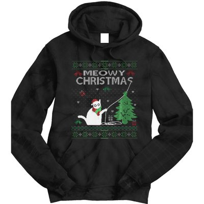 Funny Meowy Christmas Cats Xmas Cute Cat Lover Ugly Sweater Tie Dye Hoodie