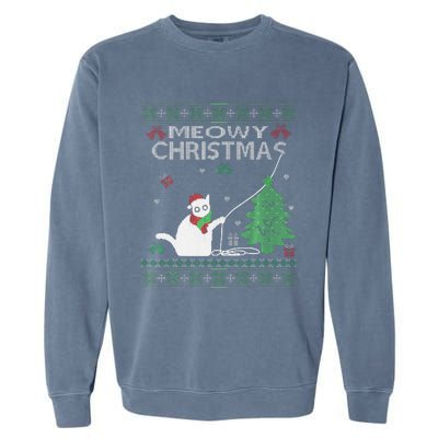 Funny Meowy Christmas Cats Xmas Cute Cat Lover Ugly Sweater Garment-Dyed Sweatshirt