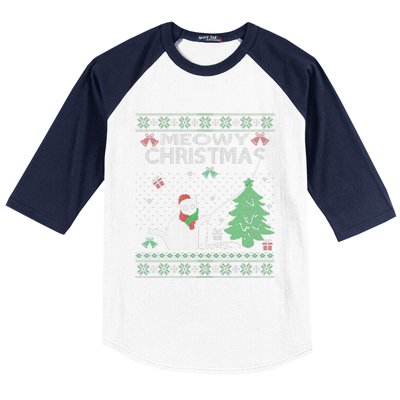 Funny Meowy Christmas Cats Xmas Cute Cat Lover Ugly Sweater Baseball Sleeve Shirt