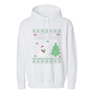 Funny Meowy Christmas Cats Xmas Cute Cat Lover Ugly Sweater Garment-Dyed Fleece Hoodie