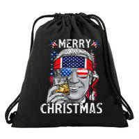 Funny Merry Christmas Joe Biden 4th Of July US American Flag Drawstring Bag