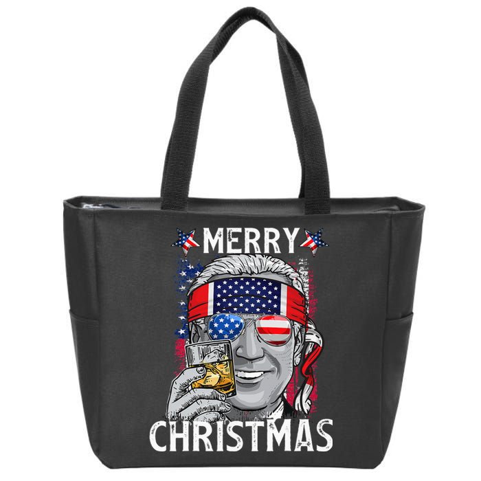 Funny Merry Christmas Joe Biden 4th Of July US American Flag Zip Tote Bag