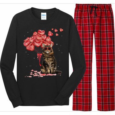 Funny Maine Coon Heart Valentines Day Cat Dad Mom Gift Long Sleeve Pajama Set