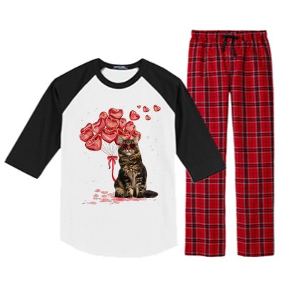 Funny Maine Coon Heart Valentines Day Cat Dad Mom Gift Raglan Sleeve Pajama Set