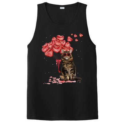 Funny Maine Coon Heart Valentines Day Cat Dad Mom Gift PosiCharge Competitor Tank