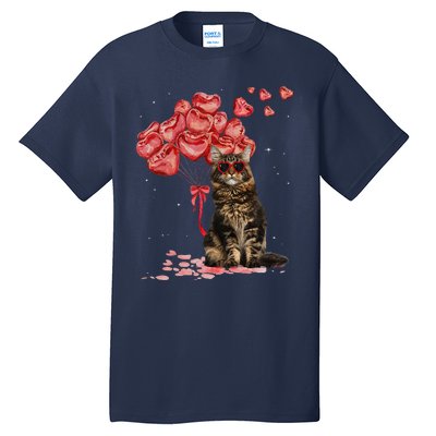 Funny Maine Coon Heart Valentines Day Cat Dad Mom Gift Tall T-Shirt