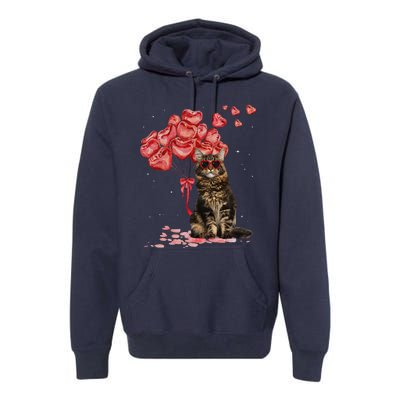 Funny Maine Coon Heart Valentines Day Cat Dad Mom Gift Premium Hoodie