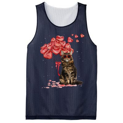 Funny Maine Coon Heart Valentines Day Cat Dad Mom Gift Mesh Reversible Basketball Jersey Tank