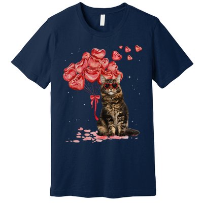 Funny Maine Coon Heart Valentines Day Cat Dad Mom Gift Premium T-Shirt