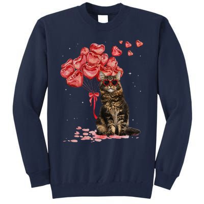 Funny Maine Coon Heart Valentines Day Cat Dad Mom Gift Tall Sweatshirt