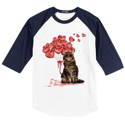 Funny Maine Coon Heart Valentines Day Cat Dad Mom Gift Baseball Sleeve Shirt