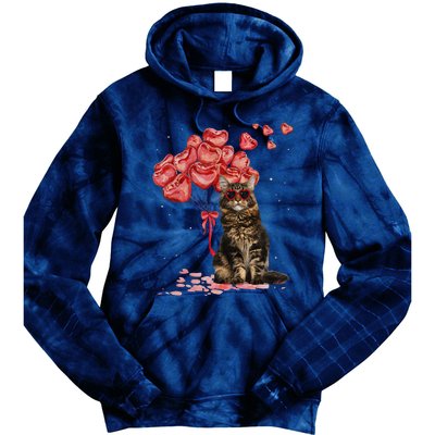 Funny Maine Coon Heart Valentines Day Cat Dad Mom Gift Tie Dye Hoodie