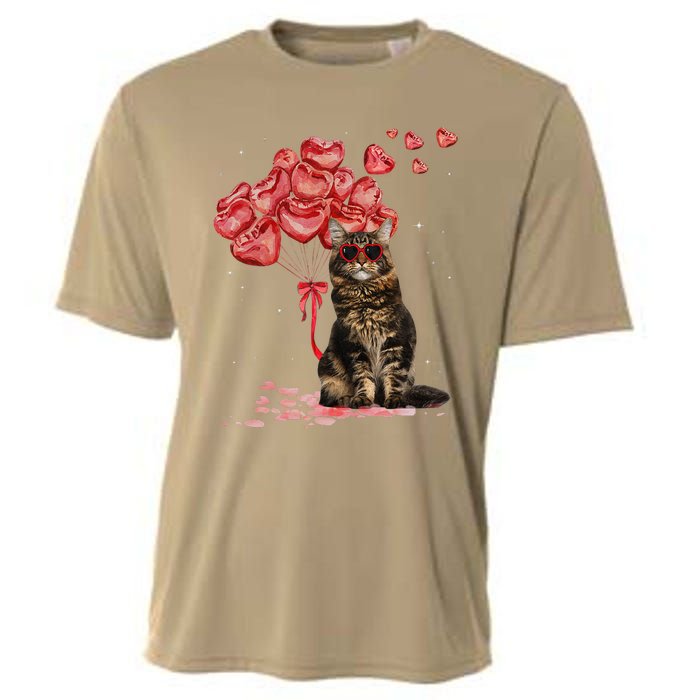 Funny Maine Coon Heart Valentines Day Cat Dad Mom Gift Cooling Performance Crew T-Shirt