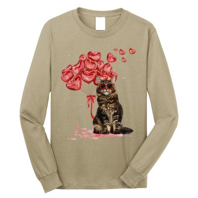 Funny Maine Coon Heart Valentines Day Cat Dad Mom Gift Long Sleeve Shirt