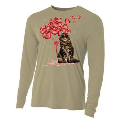 Funny Maine Coon Heart Valentines Day Cat Dad Mom Gift Cooling Performance Long Sleeve Crew