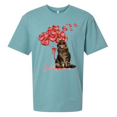 Funny Maine Coon Heart Valentines Day Cat Dad Mom Gift Sueded Cloud Jersey T-Shirt