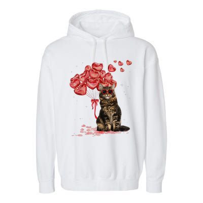 Funny Maine Coon Heart Valentines Day Cat Dad Mom Gift Garment-Dyed Fleece Hoodie