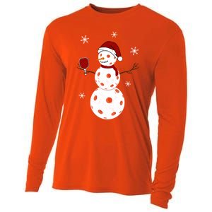 Funny Merry Christmas Snow Playing Pickleball Great Gift Cooling Performance Long Sleeve Crew