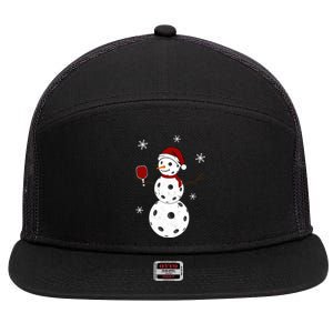 Funny Merry Christmas Snow Playing Pickleball Great Gift 7 Panel Mesh Trucker Snapback Hat