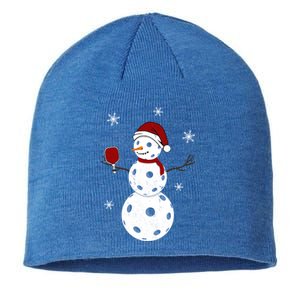 Funny Merry Christmas Snow Playing Pickleball Great Gift Sustainable Beanie