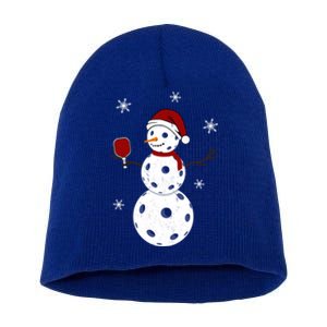 Funny Merry Christmas Snow Playing Pickleball Great Gift Short Acrylic Beanie