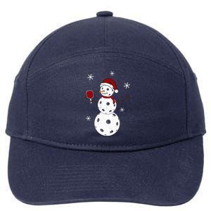 Funny Merry Christmas Snow Playing Pickleball Great Gift 7-Panel Snapback Hat