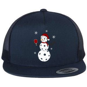 Funny Merry Christmas Snow Playing Pickleball Great Gift Flat Bill Trucker Hat