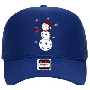 Funny Merry Christmas Snow Playing Pickleball Great Gift High Crown Mesh Back Trucker Hat